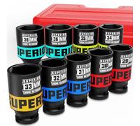 KIRXST 1/2 Inch Drive Impact Socket Set, 9 Piece Deep Sockets 29-38 mm, Metric Socket Set for Automotive Trucks Tractors Engines Repairing DIY Mechanic Tool