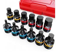 KIRXST 1/2 Inch Impact Hex Bit Socket Set 12 Piece,，5-22 mm, Metric | Stubby Allen Bit Socket Set for Mechanical Repair