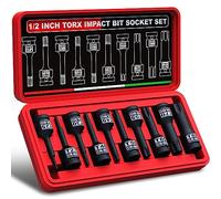 KIRXST 1/2 Inch Impact Torx Bit Socket Set，T25-T80 Star Bit Socket Set 10 Piece for Mechanical Repair