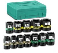 KIRXST 12-Piece 3/8" Drive Shallow Impact Socket Set, 5/16 to 1 inch, Semi-Deep Sockets, CR-V, Socket Set for Automotive and Home, Metric, 6 Point