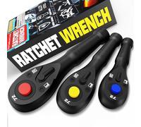 KIRXST 3PC Stubby Ratchet Set, 1/4" 3/8" 1/2" Square Drive Ratchet Handle, 72 Teeth Quick Release Reversible Ratchet Socket Wrenches