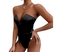 KIRYU Bodysuit for Women Tummy Control Strapless Shapewear V Neck Sleeveless Tube Top Bodysuit Leotard Clothing, Black, S