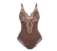 KIRYU Lace Bodysuit for Women Tummy Control Lingerie Tops One Piece Lingerie Deep V Sexy Lace Shapewear Snap Crotch Body Suit, Brown, XL