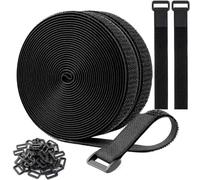 KIRZAX 2 Pack 5m x 2cm Velcro Reusable Velcro Cable Ties with 25 Metal Buckles, Free Cut and Resealable, Suitable for Cable Management, Gardening, Workshop