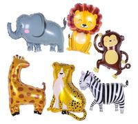 KIRZAX 6 x Animal Balloons, Giant Wild Animals in Foil, XXL Animal Foil Balloon, Jungle Safari Theme Party, Birthday Party