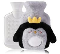 KIRZAX Penguin Hot Water Bottle 500 ml, Animal Hot Water Bottle with Removable Washable Fur Blanket, Environmentally Friendly Safe, for Hands/Feet/Body & Menstrual Pain in the Abdomen