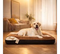 KISAA Living Orthopaedic Large Dog Bed Washable - Calming Crate Mattress with Non Slip Base - Soft & Fluffy Anti-Anxiety Deluxe Plush Dog Beds - Ideal for small, medium, large dogs (Brown, L)