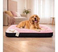 KISAA Living Orthopaedic Large Dog Bed Washable - Calming Crate Mattress with Non Slip Base - Soft & Fluffy Anti-Anxiety Deluxe Plush Dog Beds - Ideal for small, medium, large dogs (Pink, M)