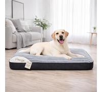 KISAA Living Orthopaedic Large Dog Bed Washable - Calming Crate Mattress with Non Slip Base - Soft & Fluffy Anti-Anxiety Deluxe Plush Dog Beds - Ideal for small, medium, large dogs (Silver, L)