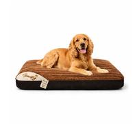KISAA Living Orthopaedic Large Dog Bed Washable - Calming Crate Mattress with Non Slip Base - Soft & Fluffy Anti-Anxiety Deluxe Plush Dog Beds - Ideal for small, medium, large dogs (Brown, M)