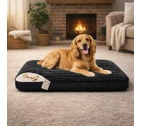 KISAA Living Orthopaedic Large Dog Bed Washable - Calming Crate Mattress with Non Slip Base - Soft & Fluffy Anti-Anxiety Deluxe Plush Dog Beds - Ideal for small, medium, large dogs (Black, M)