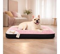 KISAA Living Orthopaedic Large Dog Bed Washable - Calming Crate Mattress with Non Slip Base - Soft & Fluffy Anti-Anxiety Deluxe Plush Dog Beds - Ideal for small, medium, large dogs (Pink, S)