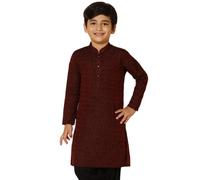 KISAH Boy's Jacquard Cotton/Silk Blend Kurta- Regular Fit with Mandarin Collar|Traditional Indian Festive Wear, 11-12 Years Maroon
