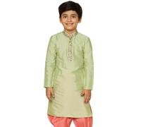 KISAH Kid's Cotton Full Sleeves Regular Fit Knee Length Embellished Kurta | Traditional Wear for Boys-11-12 Years Green