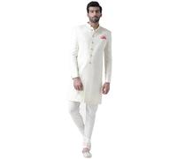 KISAH Men Indowestern Self-Design Cotton Sherwani Set, Knee Length, Regular Fit, Mandarin Collar Ethnic Casual Wear, Off-white, 38 & Thanksgiving