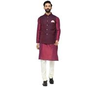 KISAH Men Kurta Jacket Set, Gold Color, Polyster Fabric Full Sleaves, Knee Length, Regular Fit, Ethnic wear, Maroon White, 38 & Thanksgiving