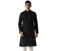 KISAH Men Solid Kurta Full Sleaves, Knee Length, Straight, Regular Fit, Mandarin Collar Ethnic wear, Midnight Black, 38-39 & Thanksgiving