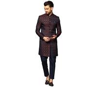 KISAH Men's And Navy Blue Sherwani Trousers Set, Cotton Full Sleaves, Knee Length, Straight, Regular Fit, Mandarin Collar Ethnic Casual Traditional Wear 40 Purple & Thanksgiving