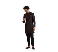 KISAH Men's And Navy Blue Sherwani Trousers Set, Cotton Full Sleaves, Knee Length, Straight, Regular Fit, Mandarin Collar Ethnic Casual Traditional Wear 38 Maroon & Thanksgiving