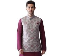 KISAH Men's Grey Printed Nehru Jacket Ethnic Festive Traditional Waistcoat, Grey, 40-41 & Thanksgiving