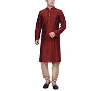 KISAH Men's Indian Plain and Solid Kurta & Churidar Set for Wedding & Festive Season, Marron & Brown, 40