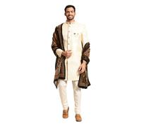 KISAH Men's Indowestern Sherwani & Pajama/Dhoti with Dupatta Set - Traditional Indian Ethnic Wear for Ocassions, Cream, Multi-color, 40 & Thanksgiving