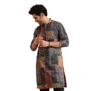 KISAH Men's Multi-Color Kurta, Cotton, Full Sleaves, Knee Ength, Straight, Regular Fit, Mandarin Collar Ethnic Casual L Multi-Color3 & Thanksgiving