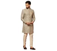 KISAH Men's Multicolor Sherwani Trousers Set, Cotton Full Sleaves, Knee Length, Straight, Regular Fit, Mandarin Collar Ethnic Casual Traditional Wear 44 Multicolour & Thanksgiving