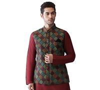 KISAH Men's Printed Regular Fit Sleeveless Cotton Blend Nehru Jacket | Ethnic Jacket-Waistcoat For (Ulticolored, 40) M Multicolour & Thanksgiving