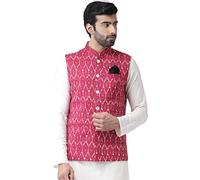 KISAH Men's Printed Sleeveless Cotton Blend Nehru Jacket | Ethnic Jacket-Waistcoat for Men's Multicolor, Pink, 50