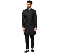 KISAH Men's Sherwani Trousers Set, Cotton Full Sleaves, Knee Length, Straight, Regular Fit, Mandarin Collar Ethnic Wear 38 Navy Blue & Thanksgiving