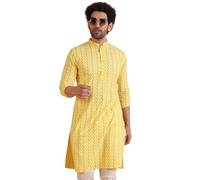 KISAH Men's Traditional Indian Ethnic Wear Kurta For Wedding & Festivals | Yellow | Size: | Ka-0356-38 Bright Yellow & Thanksgiving