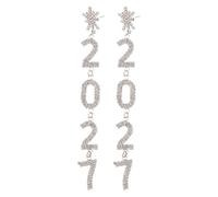 Kisangel 1 Pair Rhinestone Drop Earrings: Women Bling Snow Flake 2027 Earrings, 5.7" Bridal New Years Ear Jewelry, Trendy Jewelry For Party & Daily Outfit, Silver