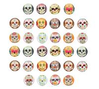 Kisangel 100pcs Round Dome Skull Pattern Glass Cabochons, DIY Cabochons, Handmade Jewelry Crafts, for DIY Jewelry Crafts, Halloween Skull Design
