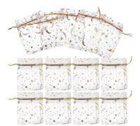 Kisangel 100pcs White Organza Jewelry Pouches with Gold Foil Stars and Moon Drawstring Bags, Elegant Small Cloth Favor Bags Preventing Items from Falling, for Handmade Soap or Christmas