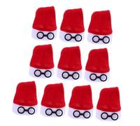 Kisangel 10pcs Mini Santa Hats for Crafts and Wine Bottle Ornaments Red Flannel Utensil Cutlery Holders Doll Accessories Christmas Table Dinner Decorations