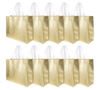 Kisangel 10pcs Multi-use Portable Cloth Gift Bags with Handles for Theme Party and Birthday Party, Decorative Golden Folding Reusable Wrapping Bags with Chic Beautiful Look
