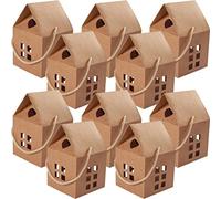 Kisangel 10pcs Paper Candy Boxes Small House Shape Gift Boxes with Hollow out Design Brown Party Treat for Wedding Favour Candy Container Suitable and Nuts