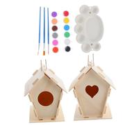 Kisangel 10pcs Unfinished Bird House Kit for Outdoor DIY Painting Craft with Birdhouses Paints Brushes Palette Twine for Garden Bird Nesting and Creative Fun