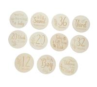 Kisangel 11 Pcs Wooden Pregnancy Weekly Discs for Photo Props Double Sided Growth Markers for Expecting Mothers for Pregnancy Announcement and Baby Shower