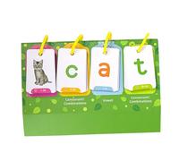 Kisangel 129pcs Early Education Word Learning Flash Cards Set Desktop Stand and Rings for Preschool and Kindergarten Classroom Activities Montessori Visual Recognition and Spelling Tool