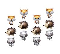Kisangel 12pcs Animal Theme Foil Balloons Raccoon Hedgehog Fox for Showers Parties Birthday Celebrations Material for Indoor Outdoor Decor