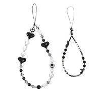 Kisangel 2 Pcs Acrylic Phone Lanyard Straps with Hearts Beads and Stone Beads Fashion Phone Bracelet Chains for Mobile Accessories Stylish Decorative Wrist Straps for Women