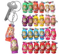 Kisangel 24pcs Russian Doll Keychains: Wooden Nesting Pendants for Backpacks & Car Keys Adults & Kids (3.4cm, Mixed Styles)