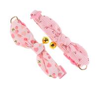 Kisangel 2pcs Adjustable Kitten Collar with Bell and Removable Bow Tie Lightweight Cotton Breakaway Pet Collar with Adorable Bunny Ears for Small Cats and Dogs