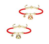 Kisangel 2pcs Adjustable Red Rope Bracelets with Tiger Charms for Luck and Ward off Misfortune, Alloy and Rope Material, Gift for Spring Festival and Friends