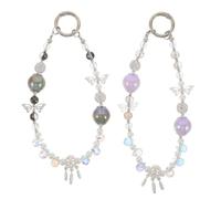 Kisangel 2pcs Beaded Phone Wrist Strap with Butterfly Charm Crystal Cell Phone Lanyard and Key Chain Accessories for Handbags Keys and Personal Event Decor Lightweight Flexible Feminine