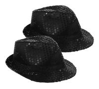 Kisangel 2pcs Black Satin Jazz Hats for Adults, Sequined Party Costume Hats with Masquerade and Magician Style, for Halloween and Mime Performances