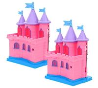 Kisangel 2Pcs Castle Model Decorative Mini Villa for Pretend Play Plastic Dollhouse Accessories for Mini Gardens and Home Decoration
