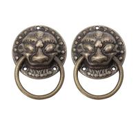 Kisangel 2pcs Chinese Style Vintage Tiger Head Copper Door Handles, Retro Cabinet Pull Rings with 3.5cm Base, Small Animal Head Knobs for Drawer and Cupboard Doors